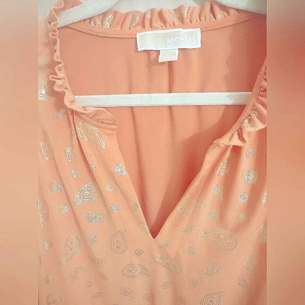 Michael Kors tangerine paisley gold foil dressy blouse XL - Picture 3 of 3